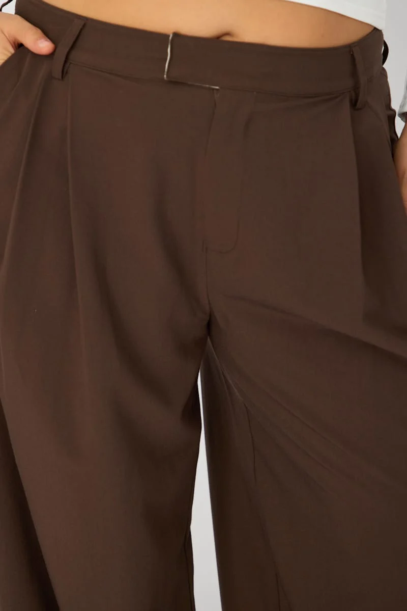 Brown Wide Leg Pants High Rise - Image 5