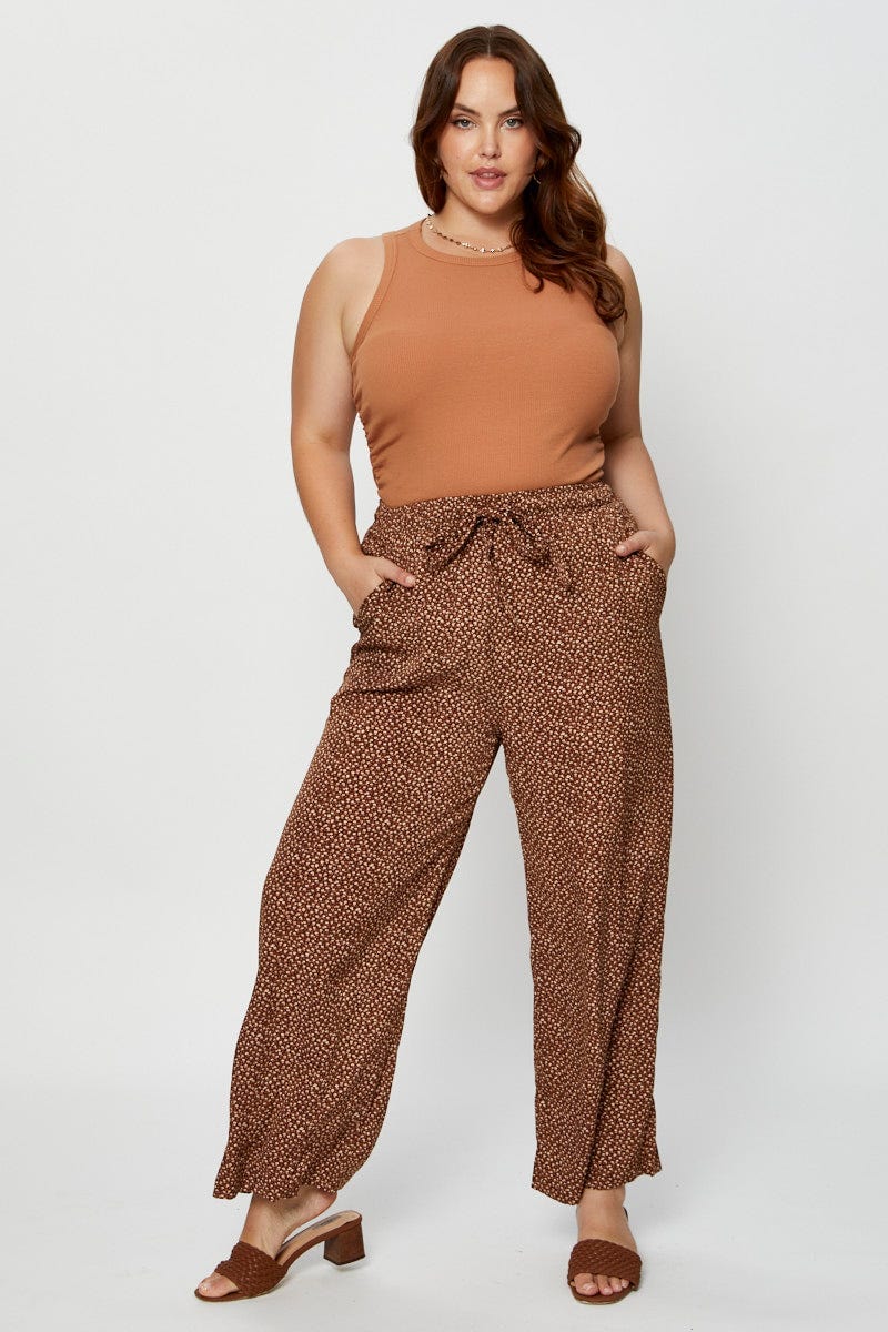 Brown Wide Leg Pants High Rise Waist Tie - Image 3
