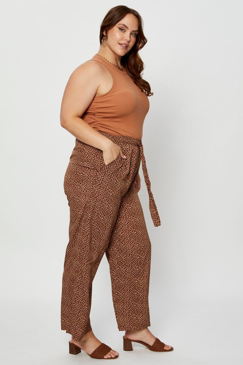Brown Wide Leg Pants High Rise Waist Tie - Image 4