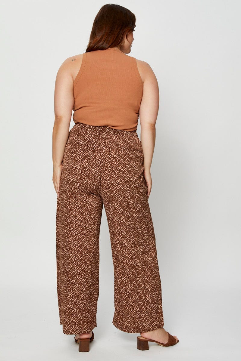 Brown Wide Leg Pants High Rise Waist Tie - Image 5