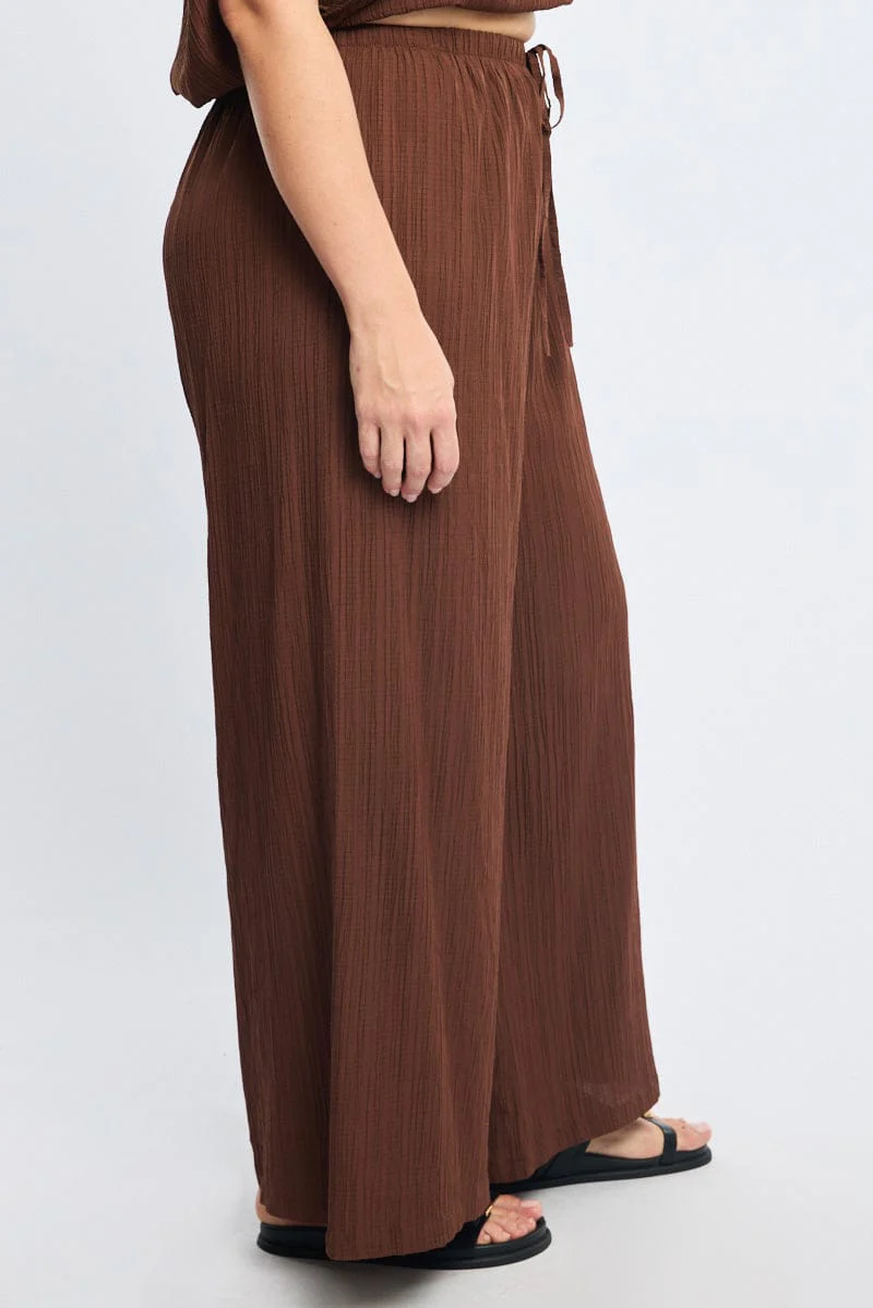 Brown Wide Leg Pants Textured - Image 3