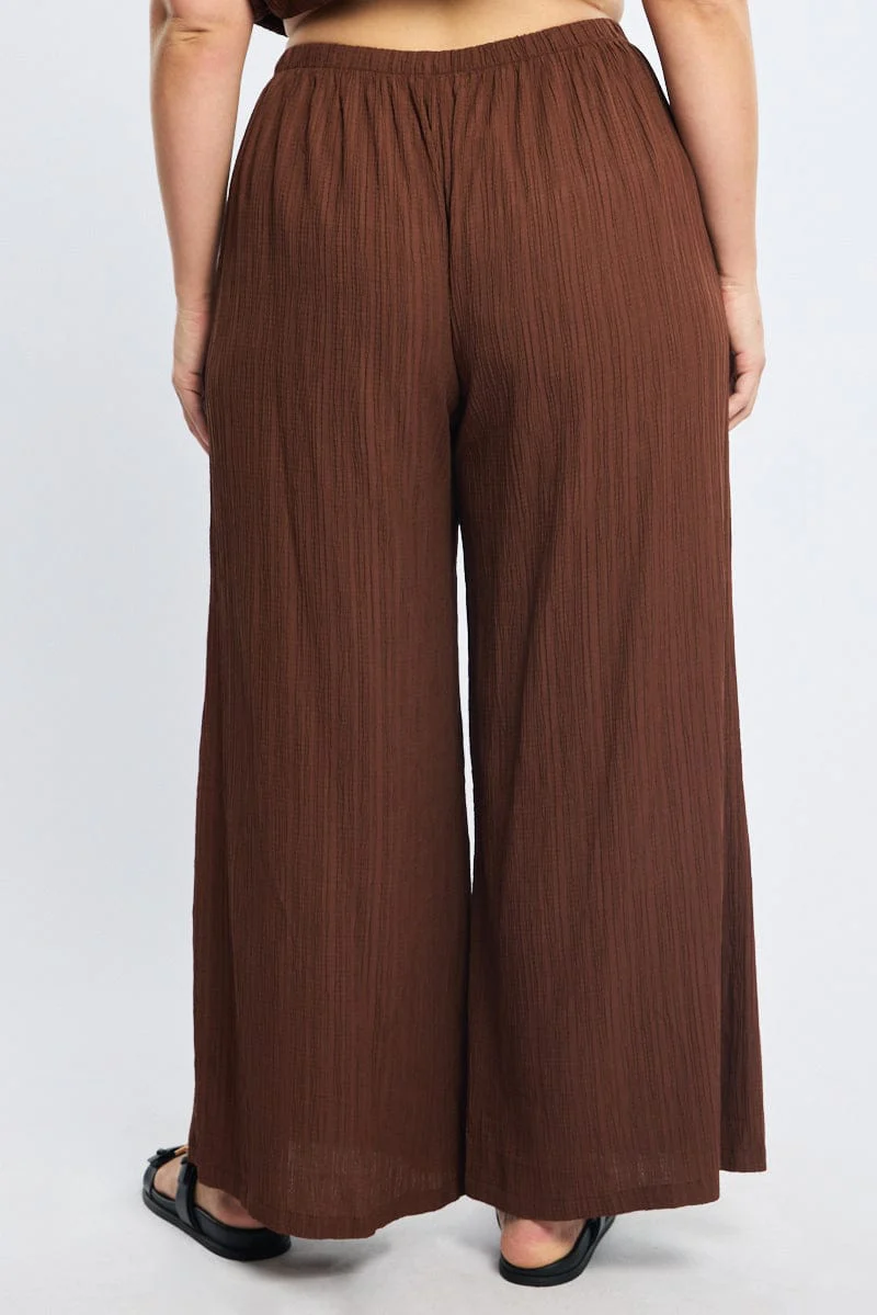 Brown Wide Leg Pants Textured - Image 4