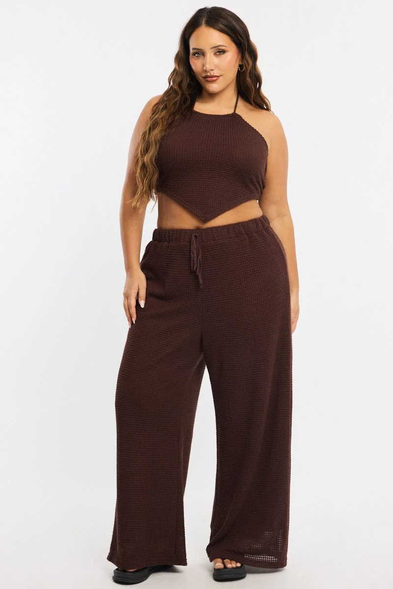 Brown Wide Leg Pants Textured