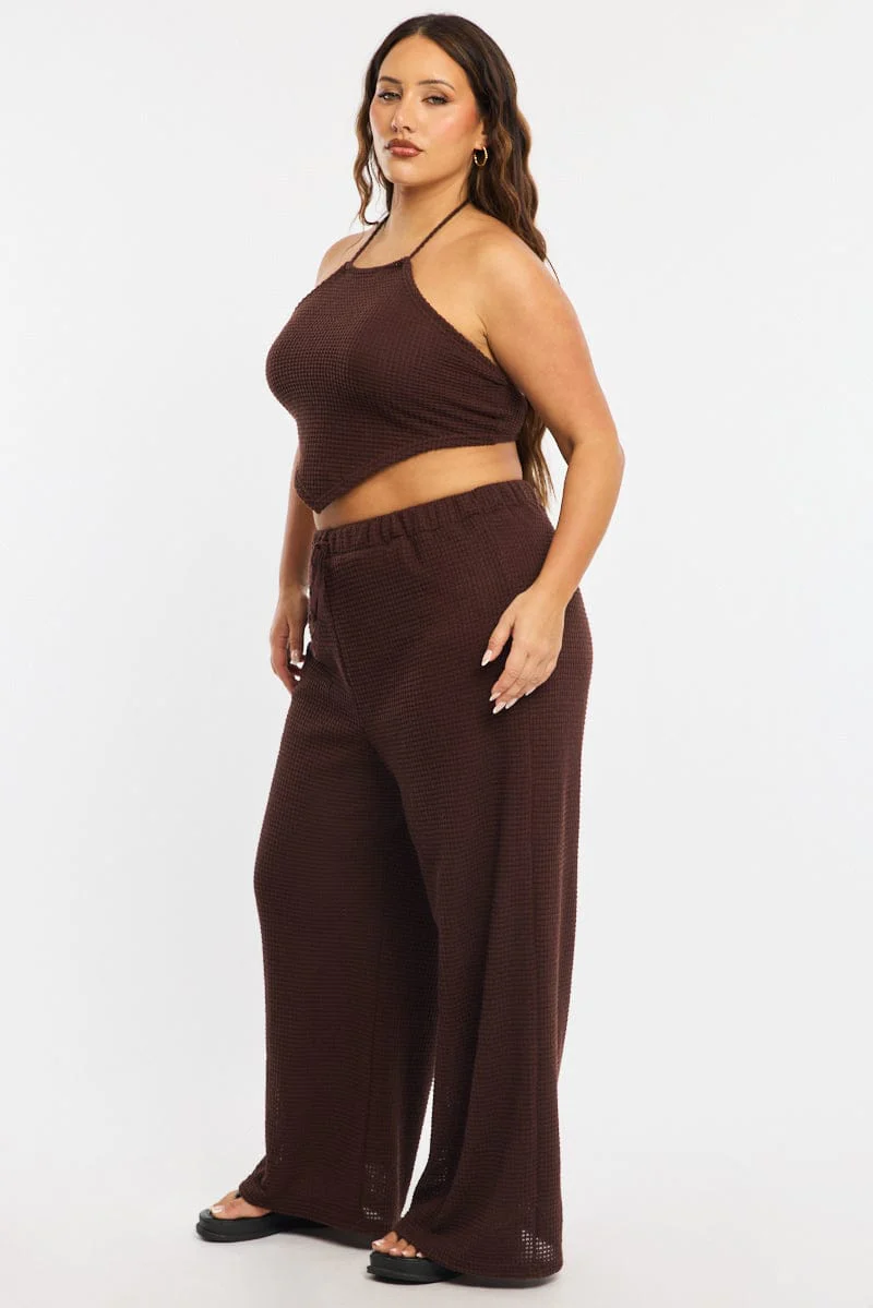 Brown Wide Leg Pants Textured - Image 3