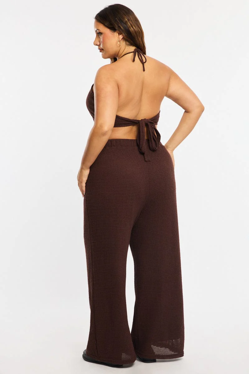 Brown Wide Leg Pants Textured - Image 4
