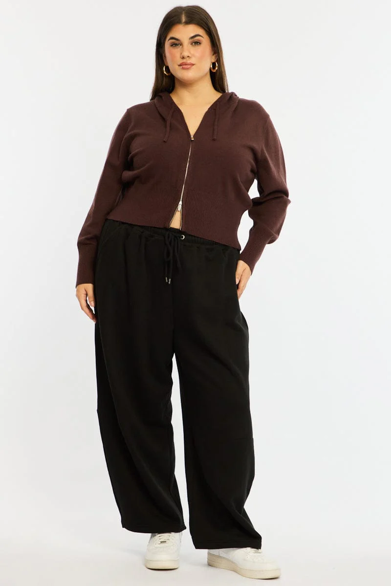 Brown Zip Up Knit Cardigan Long Sleeve - Image 2