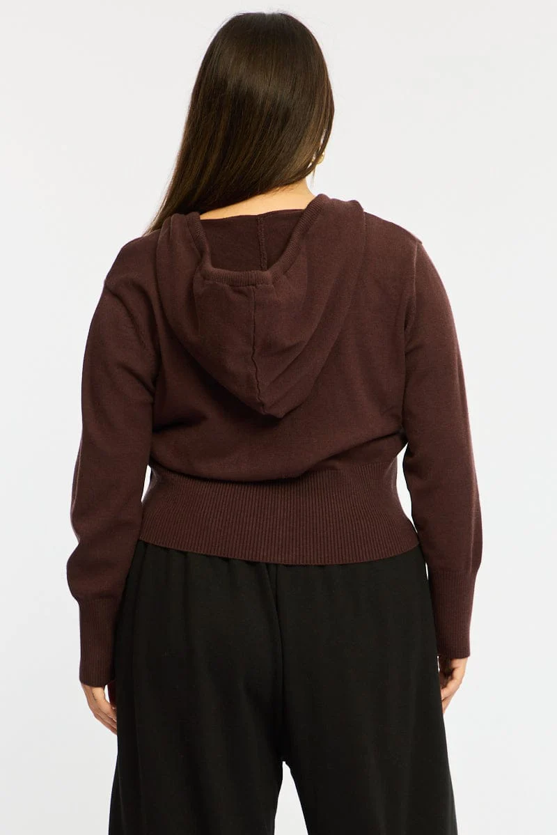 Brown Zip Up Knit Cardigan Long Sleeve - Image 5