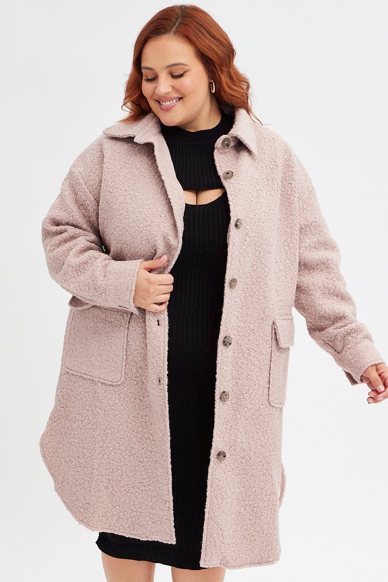 Camel Boucle Shacket Coat Longline - Image 2