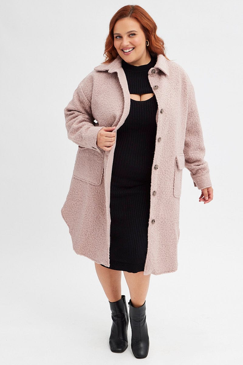 Camel Boucle Shacket Coat Longline - Image 3