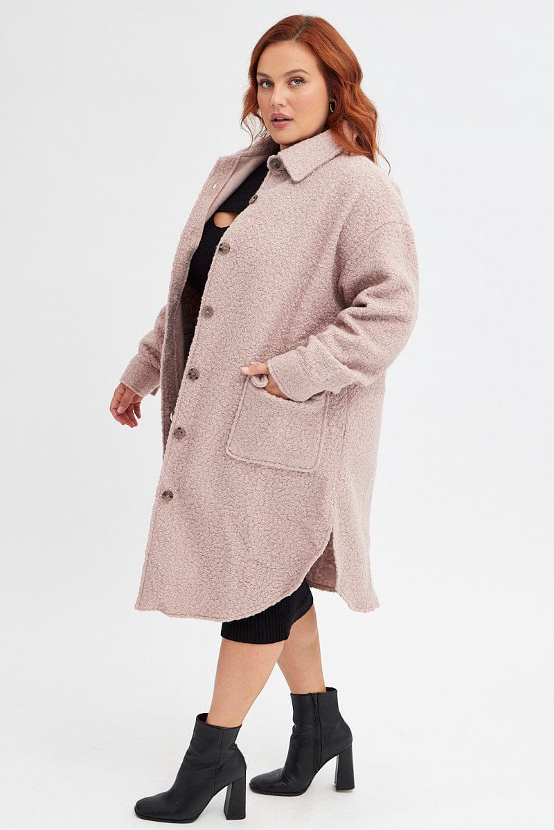 Camel Boucle Shacket Coat Longline - Image 4