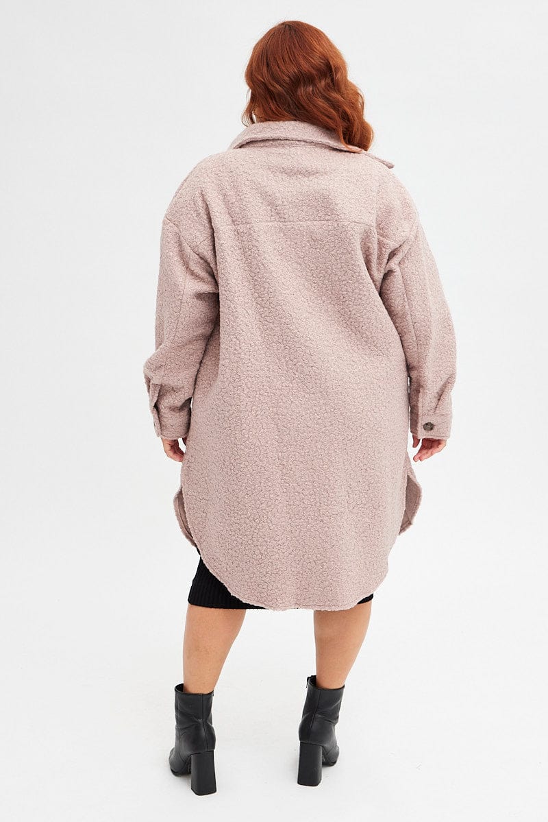 Camel Boucle Shacket Coat Longline - Image 5