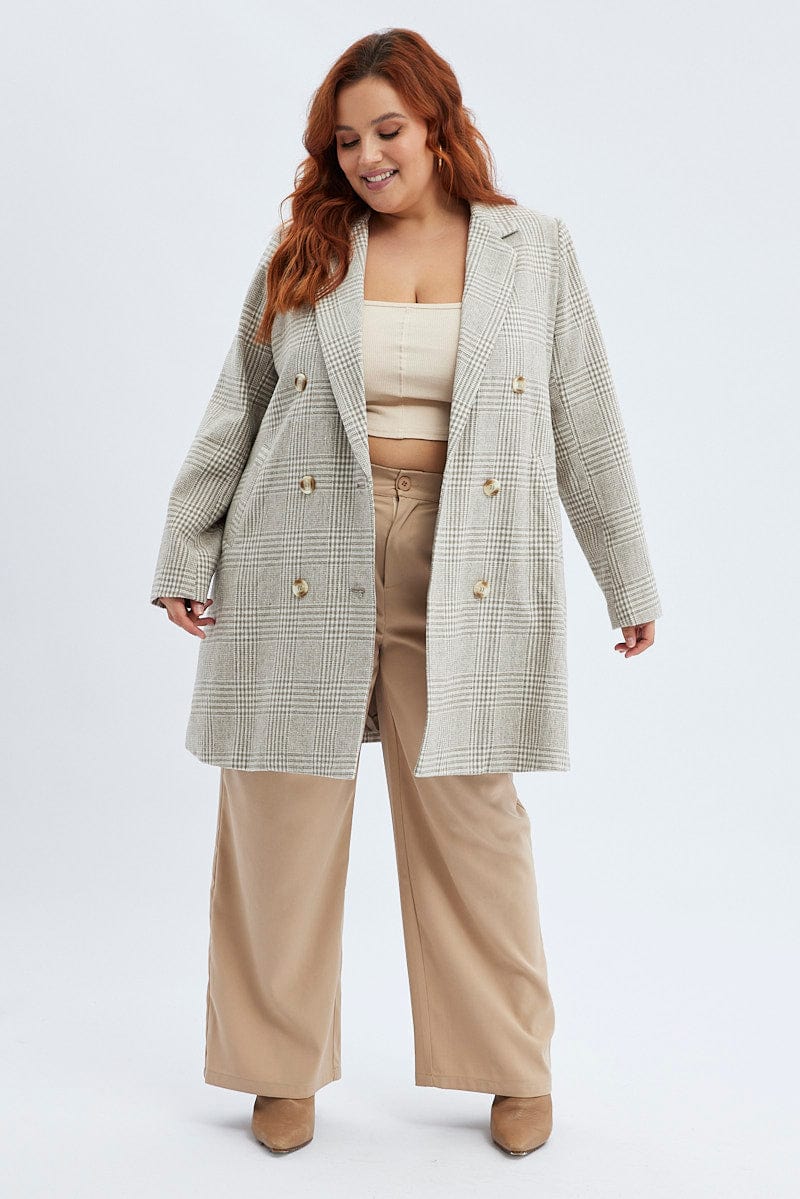 Camel Check Longline Coat Lined - Image 2