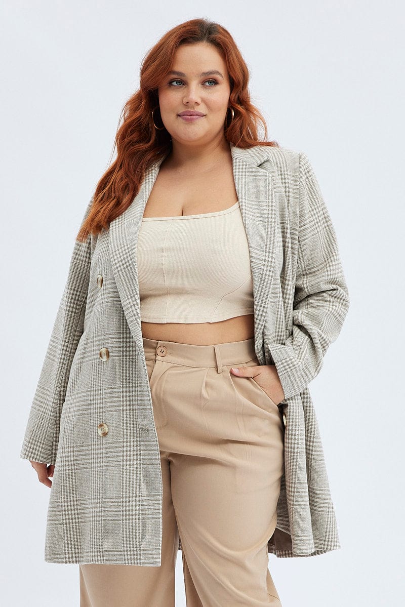 Camel Check Longline Coat Lined - Image 3