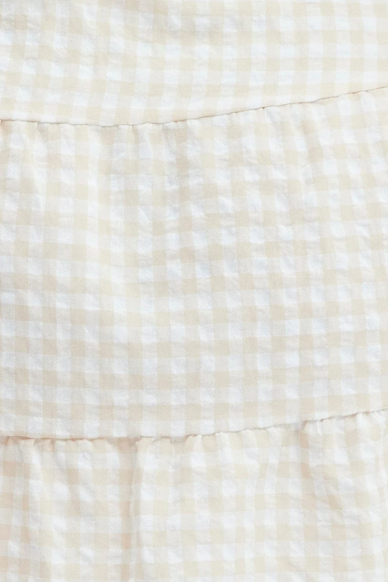 Camel Check Shirt Dress Short Sleeve Tiered - Image 6