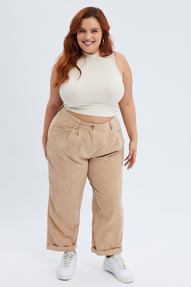 Camel Corduroy Pants Tapered Pleat Front - Image 3