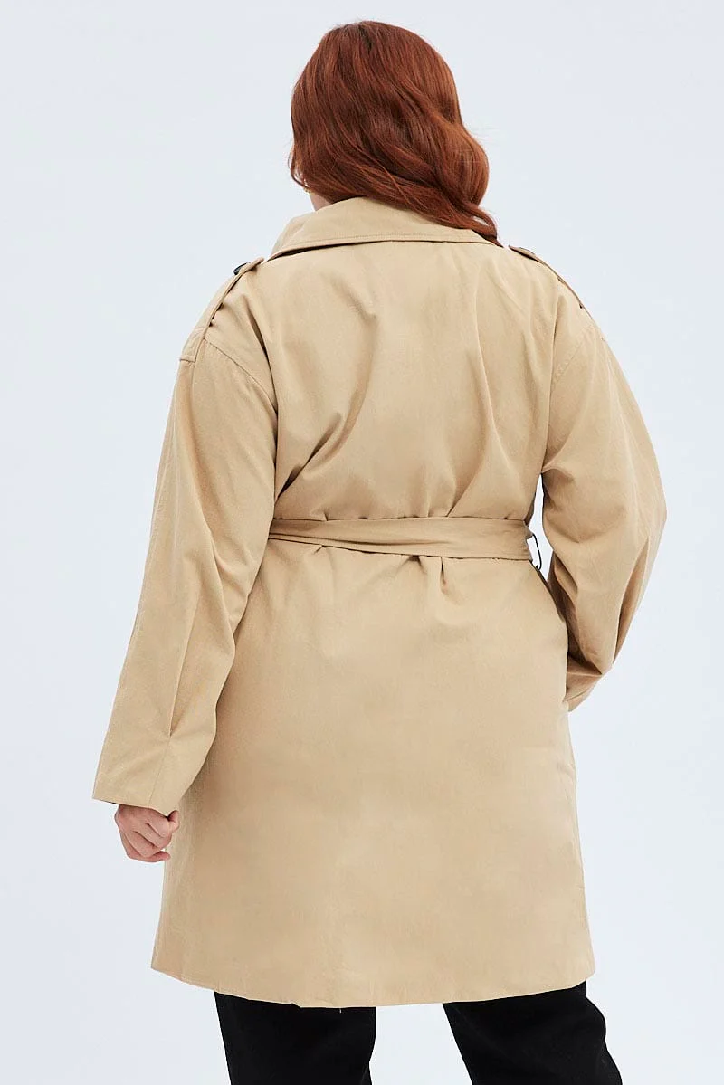 Camel Trench Coat Lined With Belt Mid Length - Image 5