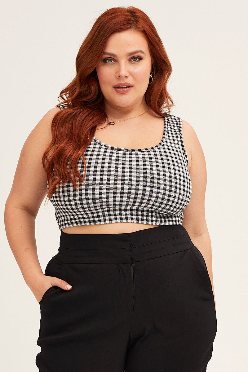 Check Check Sleeveless Scoop Neck Crop Top - Image 3