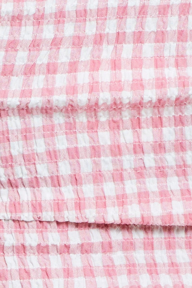 Check Crop Top Short Sleeve Ruched Front - Image 6
