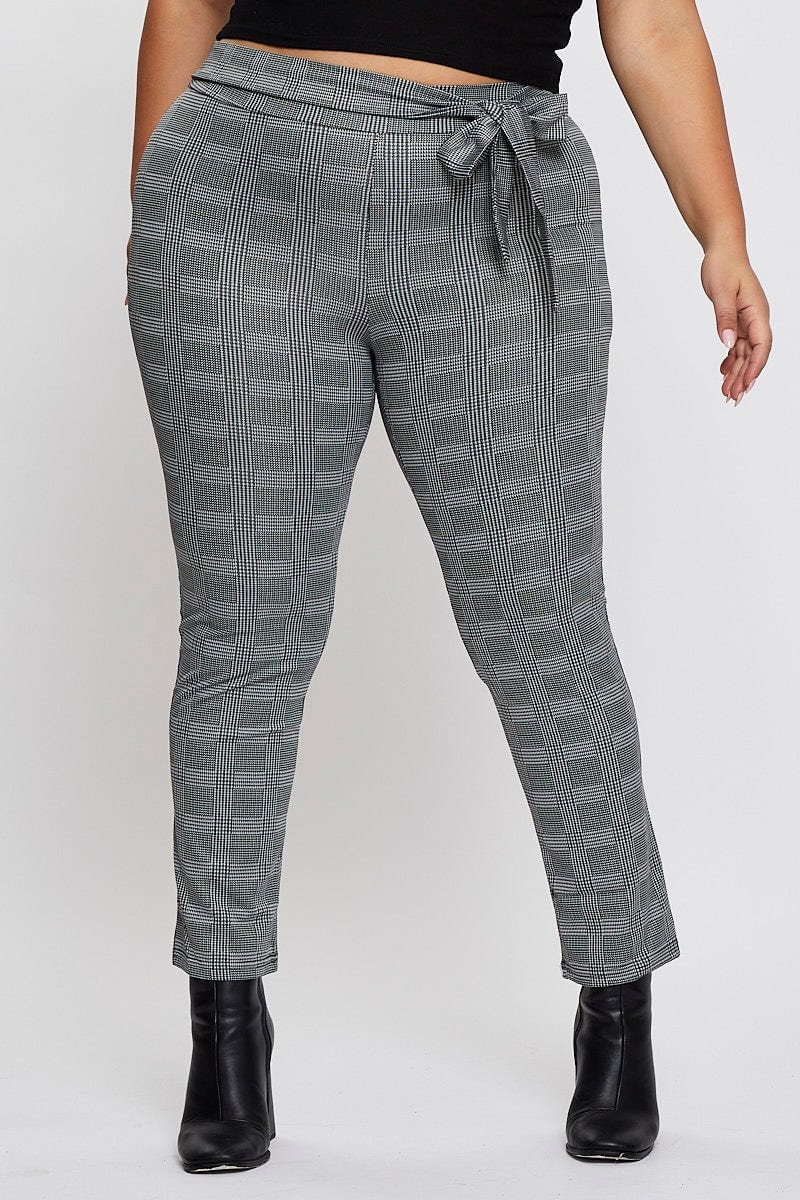Check Leggings High Rise Waist Tie - Image 2