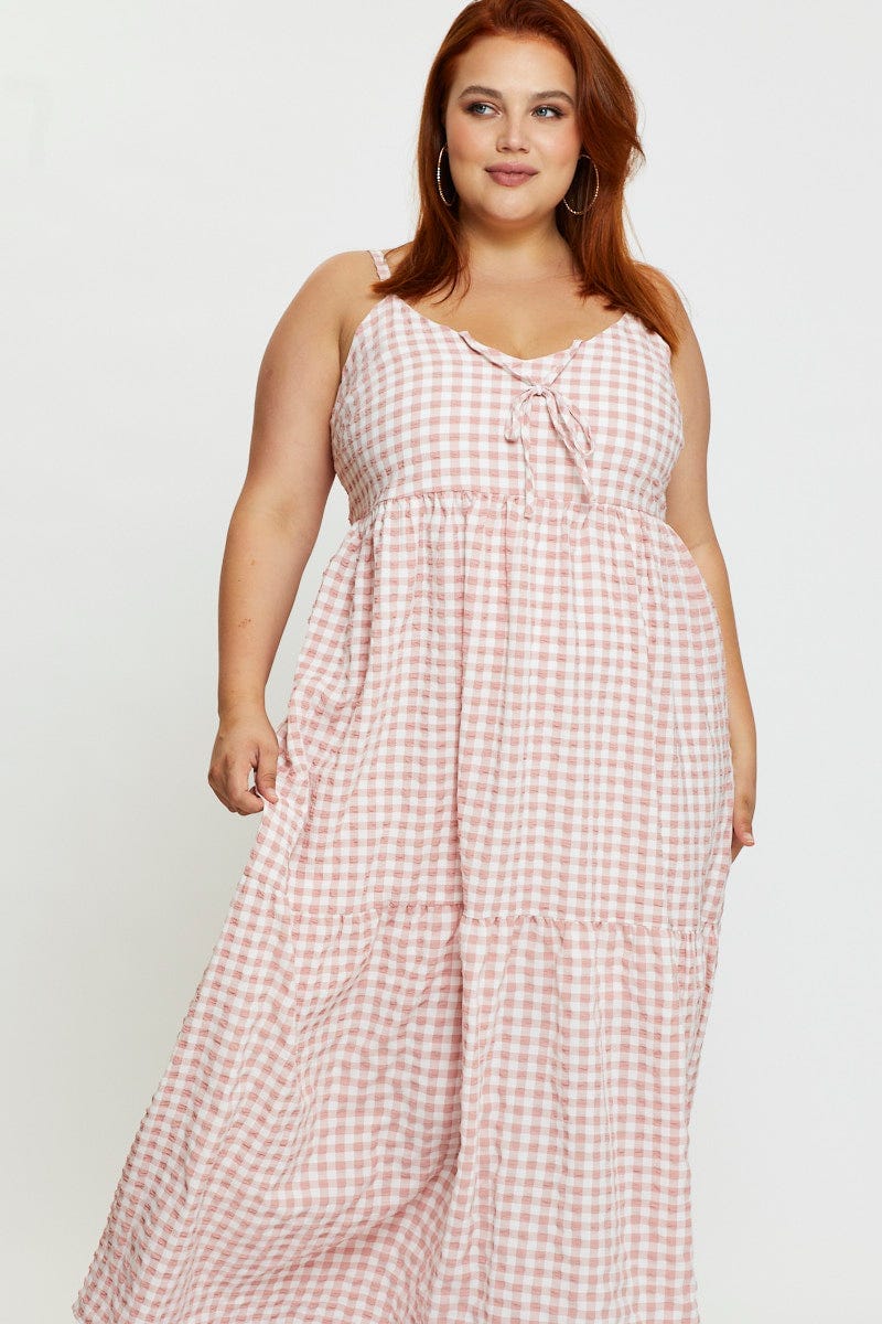 Check Maxi Dress V-neck Sleeveless - Image 2