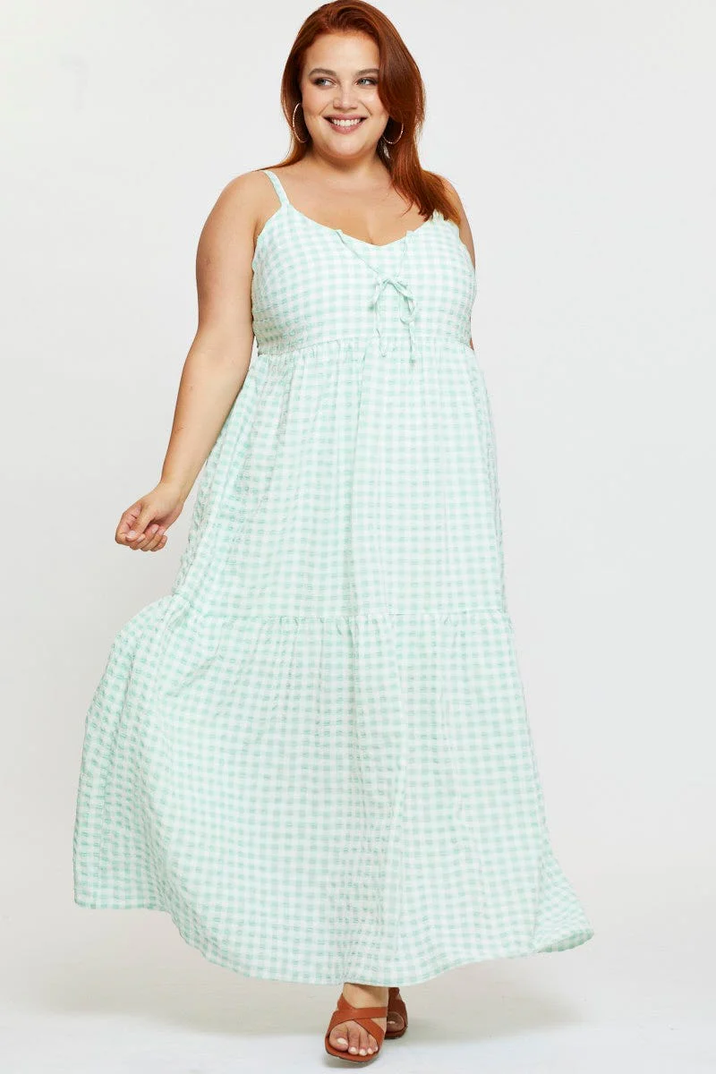 Check Maxi Dress V-neck Sleeveless - Image 3