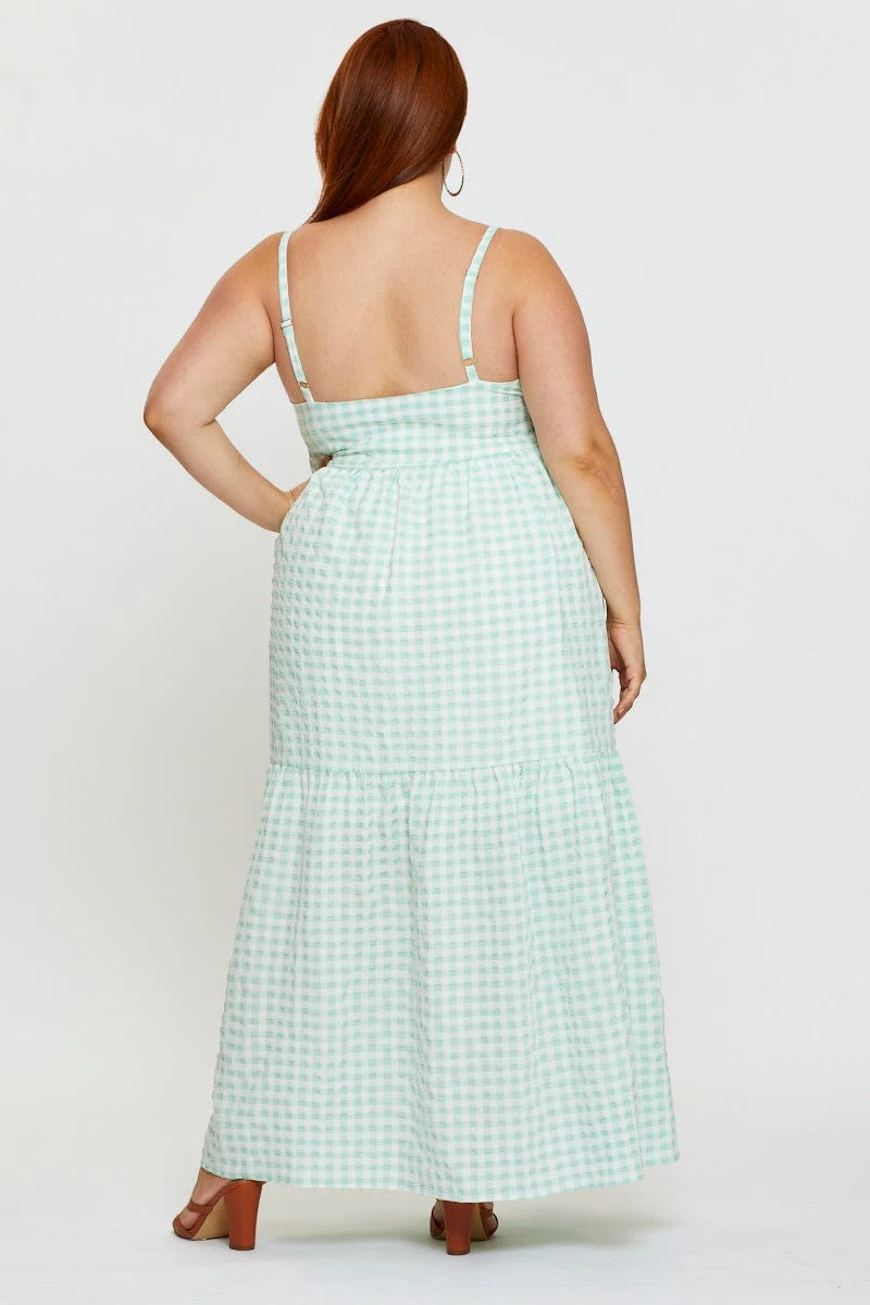 Check Maxi Dress V-neck Sleeveless - Image 5