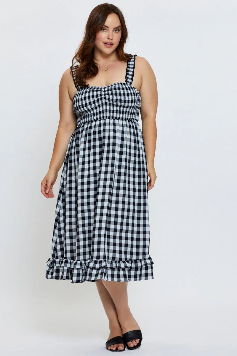 Check Midi Dress Square Neck Sleeveless - Image 3
