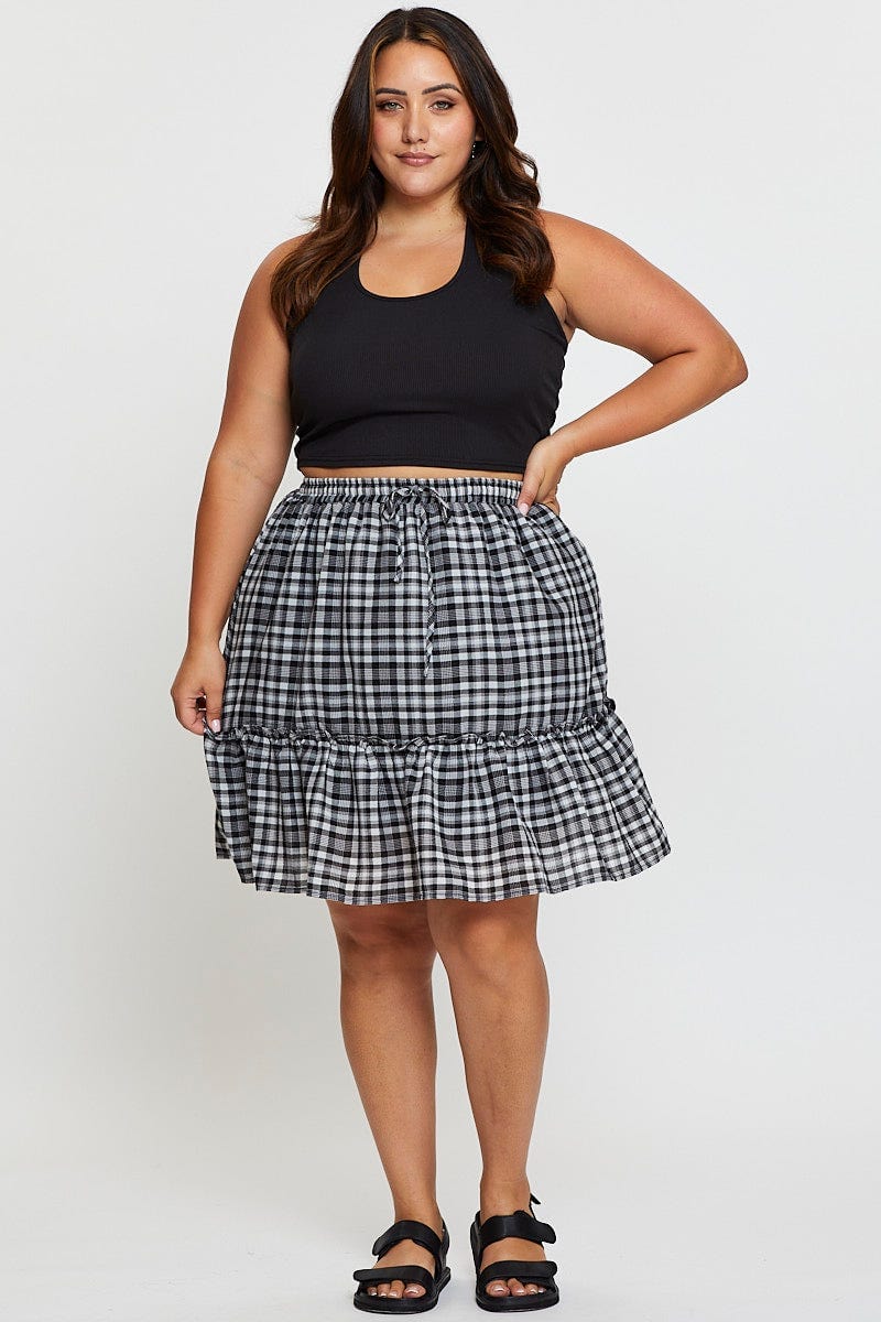 Check Mini Skater Skirt Elastic Waist - Image 3