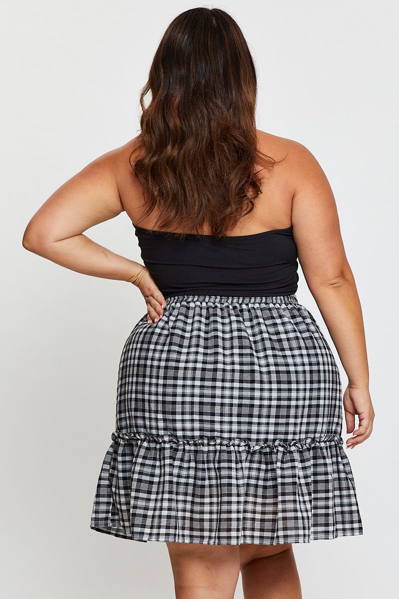 Check Mini Skater Skirt Elastic Waist - Image 5