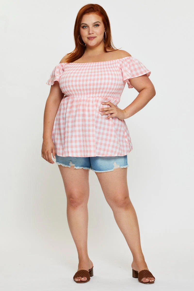 Check Off The Shoulder Top Short Sleeve - Image 2