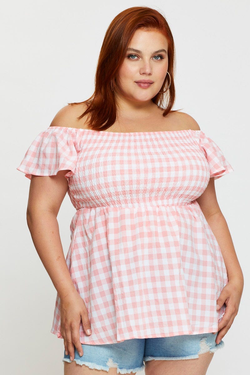 Check Off The Shoulder Top Short Sleeve - Image 3