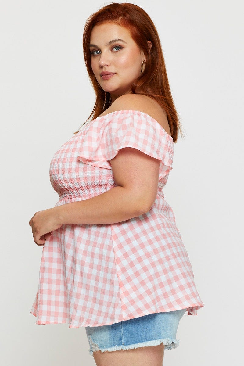 Check Off The Shoulder Top Short Sleeve - Image 4