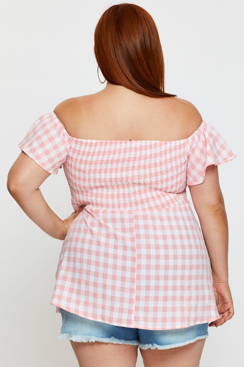 Check Off The Shoulder Top Short Sleeve - Image 5
