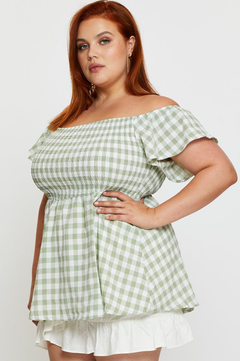 Check Off The Shoulder Top Short Sleeve - Image 4