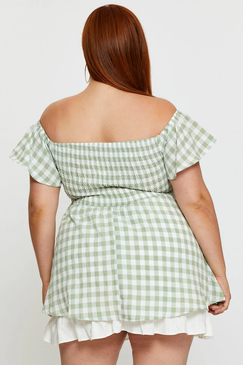 Check Off The Shoulder Top Short Sleeve - Image 5