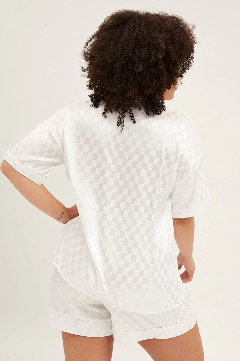Check Pyjamas Set Short Sleeve Collared Shorts Satin - Image 5