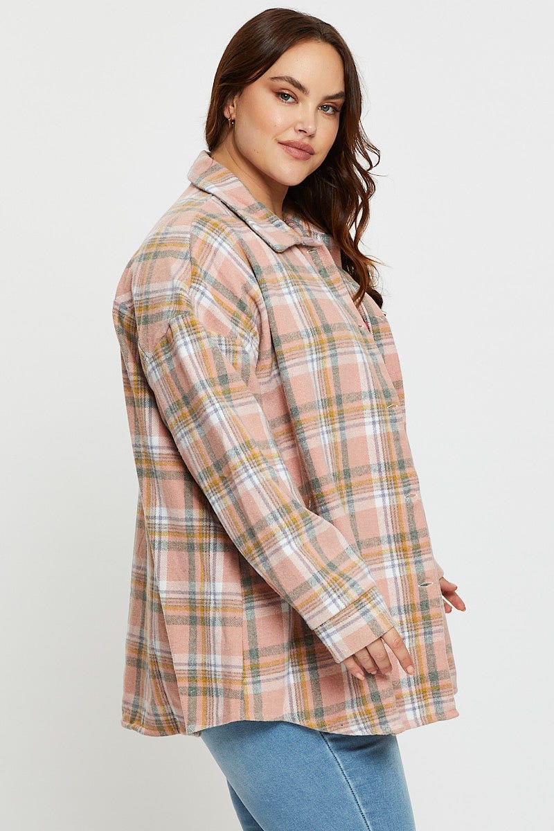 Check Shacket Long Sleeve Button Front - Image 4