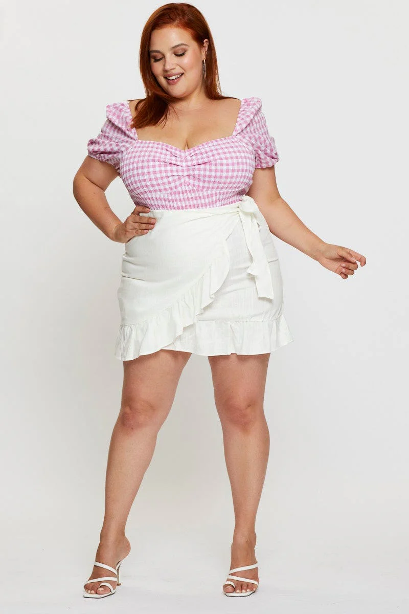 Check Shirred Bodysuit Short Sleeve - Image 3