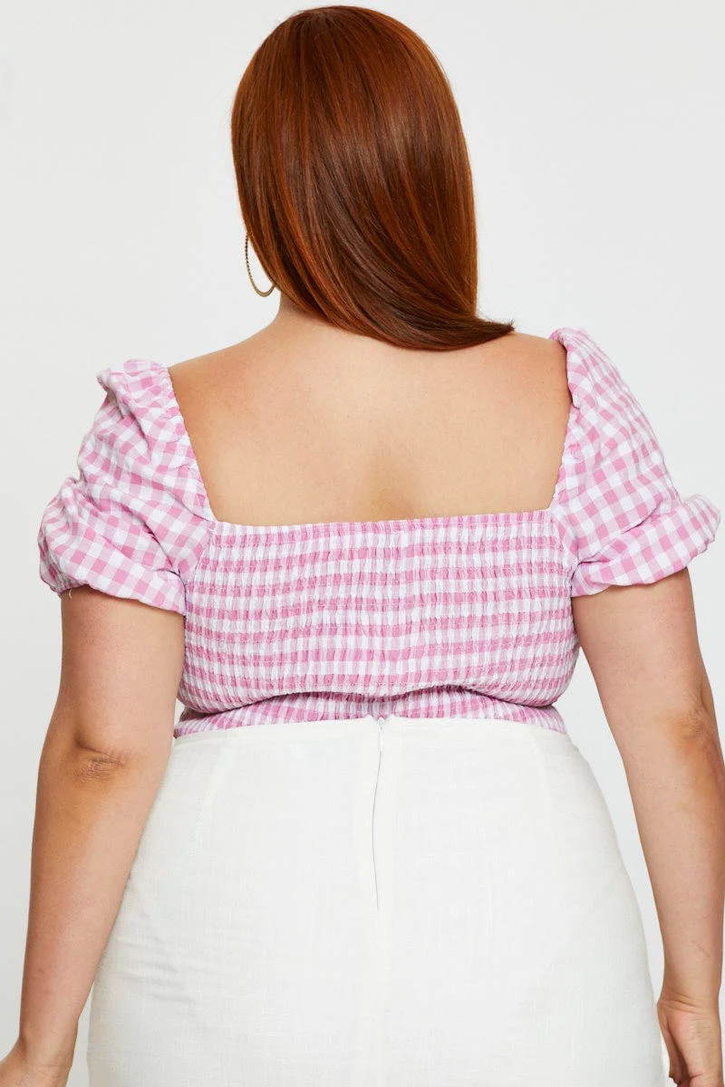 Check Shirred Bodysuit Short Sleeve - Image 5