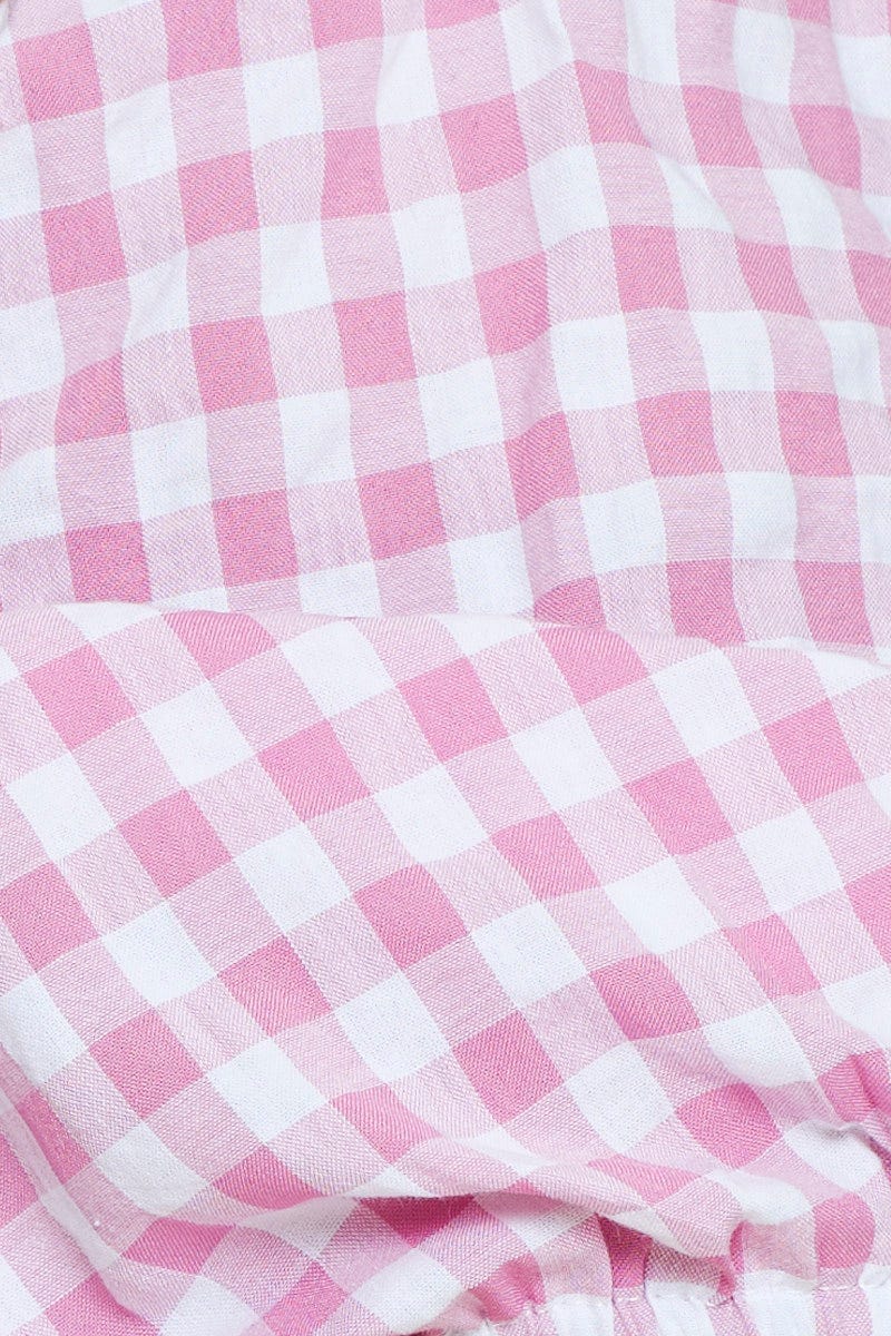 Check Shirred Bodysuit Short Sleeve - Image 6