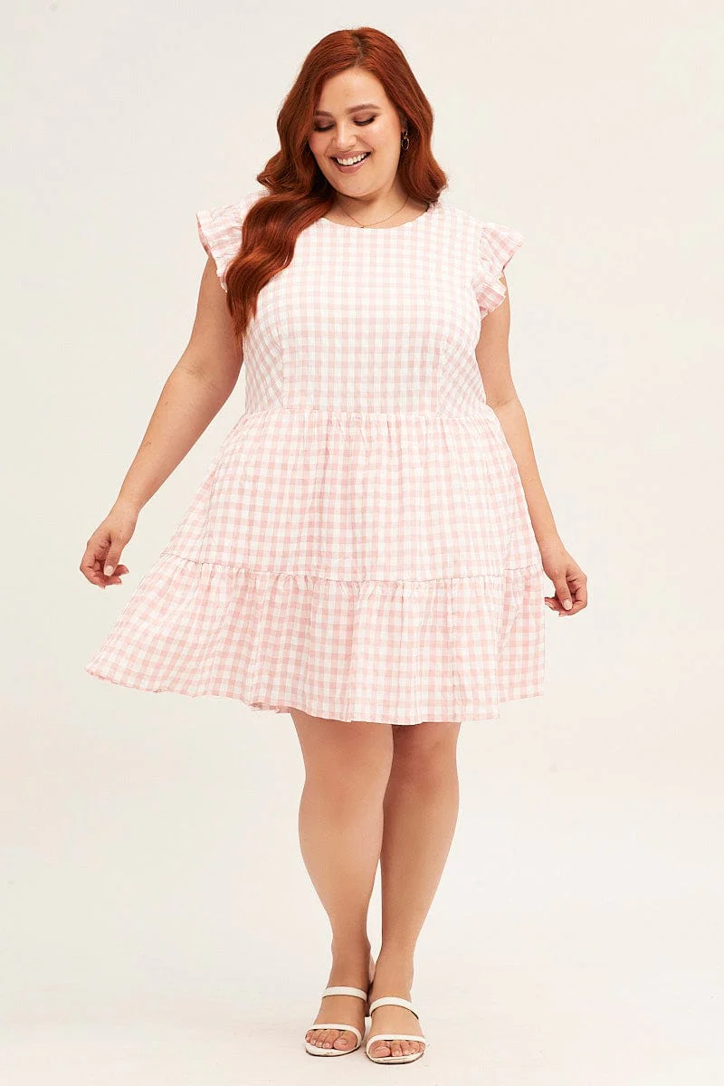 Check Short Sleeve Check Mini Smock Dress - Image 2