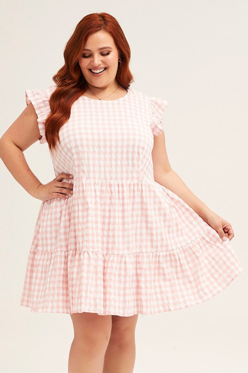 Check Short Sleeve Check Mini Smock Dress - Image 3