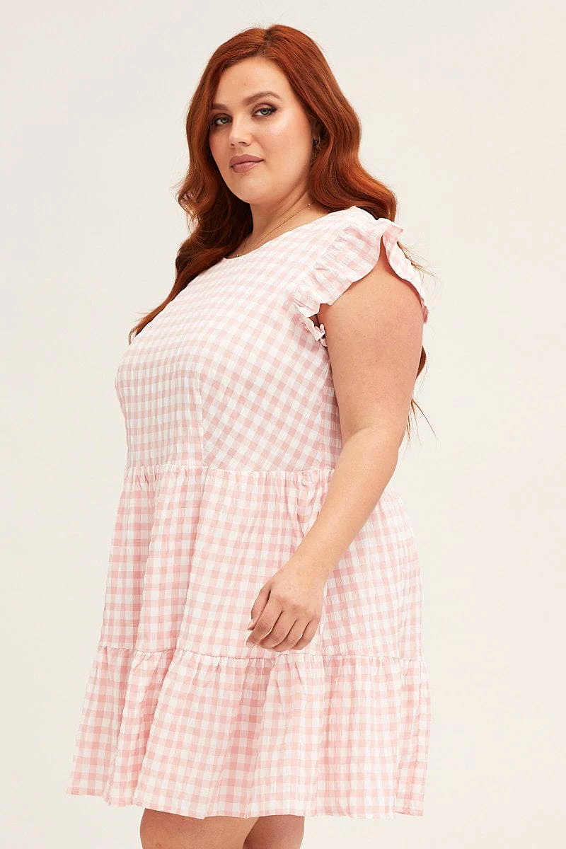 Check Short Sleeve Check Mini Smock Dress - Image 4