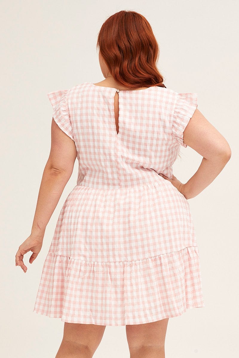 Check Short Sleeve Check Mini Smock Dress - Image 5