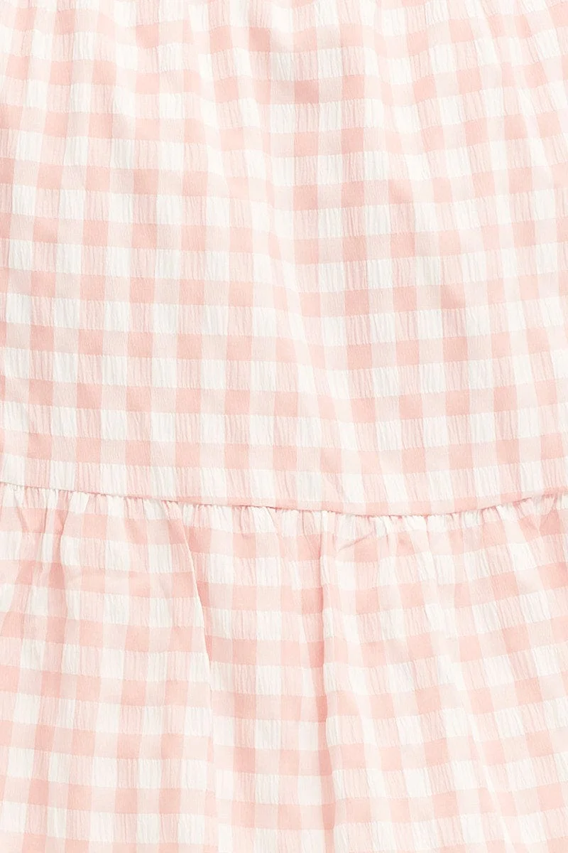 Check Short Sleeve Check Mini Smock Dress - Image 6