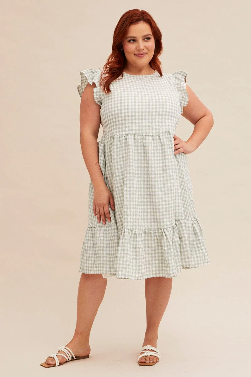 Check Short Sleeve Check Tiered Smock Dress - Image 3