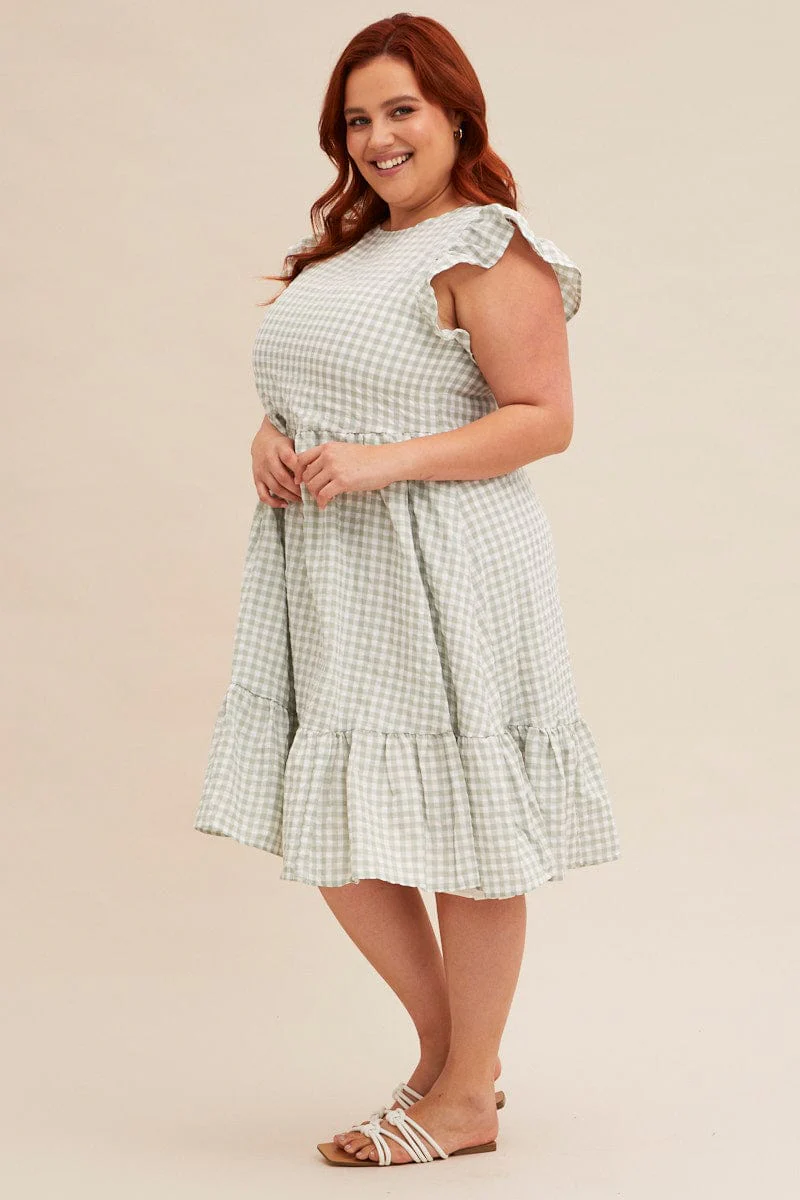 Check Short Sleeve Check Tiered Smock Dress - Image 4