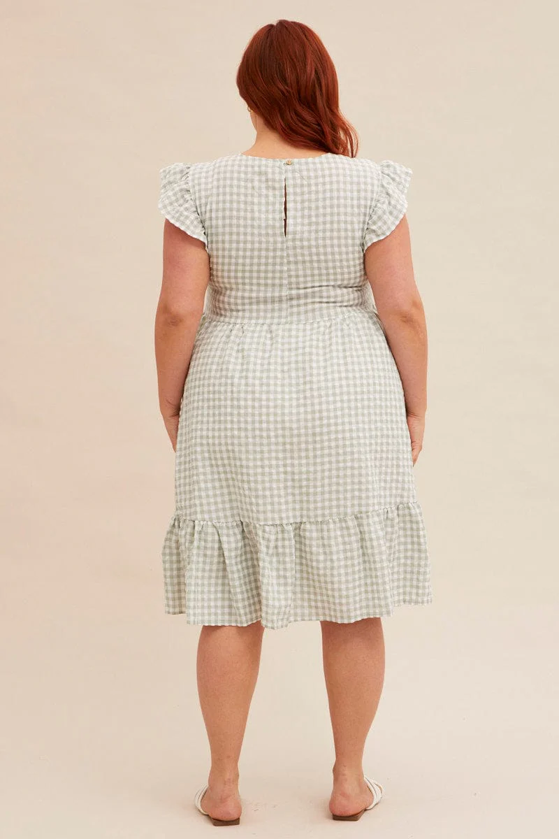 Check Short Sleeve Check Tiered Smock Dress - Image 5