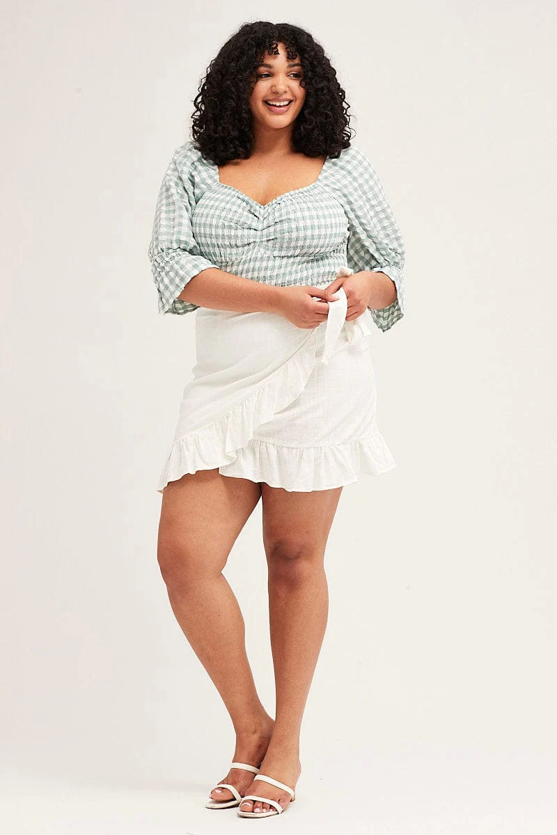 Check Short Sleeve Shirred Bodysuit - Image 3