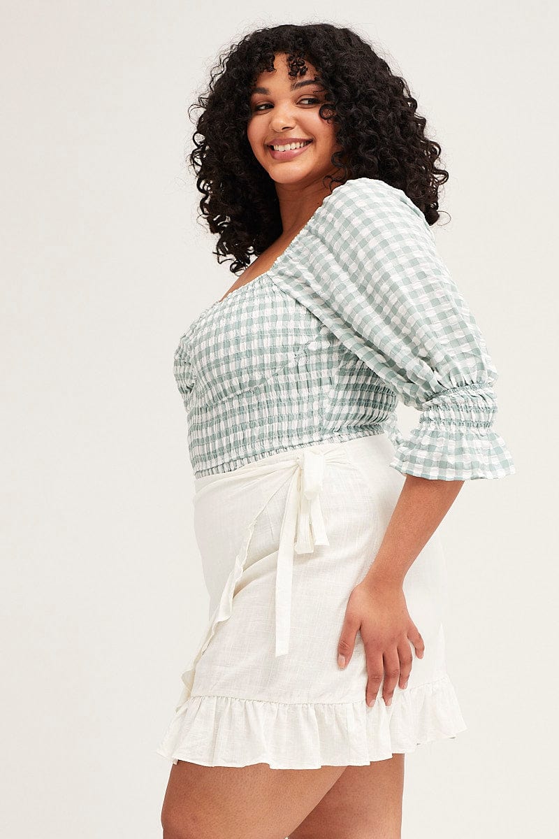 Check Short Sleeve Shirred Bodysuit - Image 4
